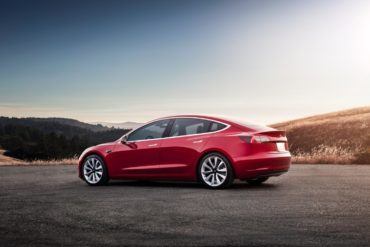 Model 3 Red Rear Sunset